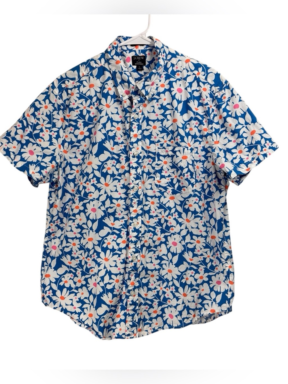 J.Crew Flex Washed Slim Fit Bright Floral Short Sleeve Button Down Shirt Large